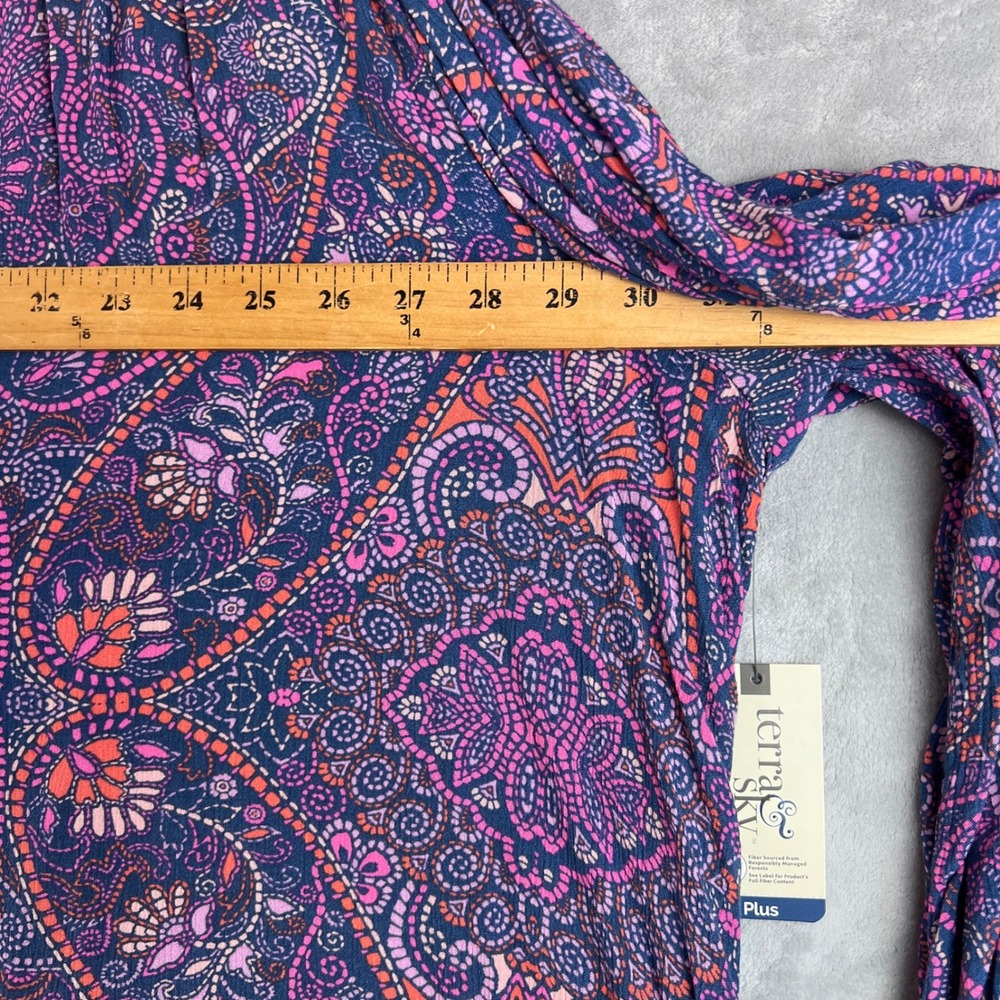 Terra & Sky Blouse Plus Size 3X Purple Paisley Hidden Button V-Neck Long Sleeve - Picture 6 of 10